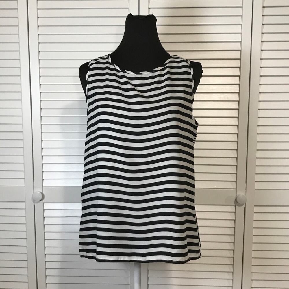 Fun 2 Fun Black White Striped Racerback Sleeveless Top L